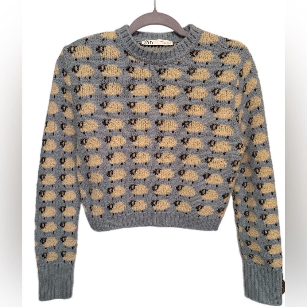 Zara Sheep Patterned Crew Neck Sweater